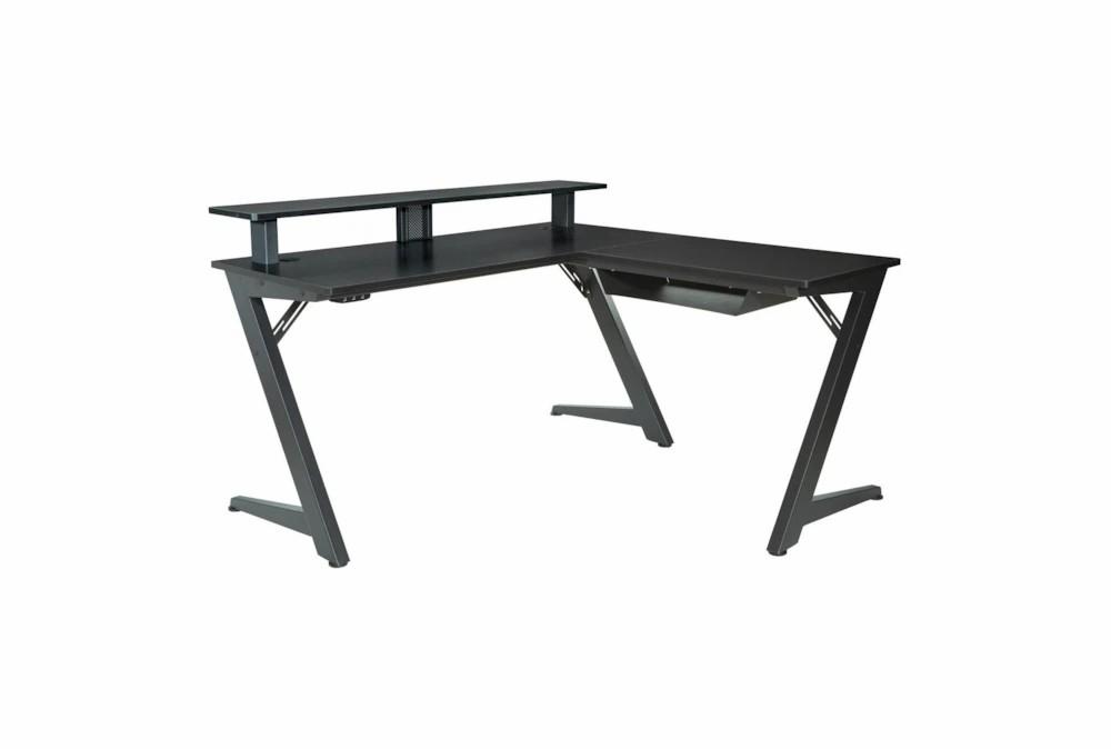 Office Desks |   Hub Carbon/Matte Black Gaming L-Shaped 54″ Computer Desk With Usb, Powr Outlets, Bluetooth Controlled Led Lights + 1 Shelf Storage Gaming Furniture Gaming Furniture