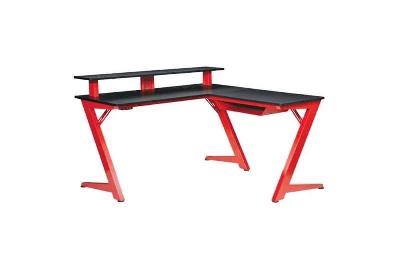 Office Desks |   Hub Carbon/Matte Red Gaming L-Shaped 54″ Computer Desk With Usb, Powr Outlets, Bluetooth Controlled Led Lights + 1 Shelf Storage Gaming Furniture Gaming Furniture