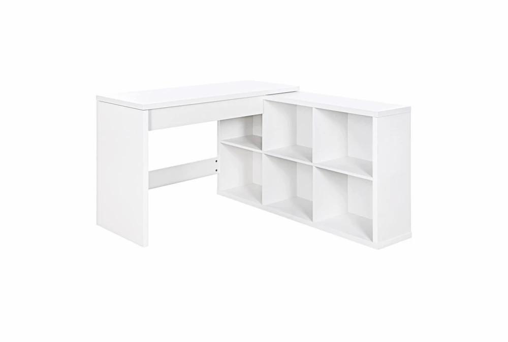 Office Desks |   Kelsi White Lift-Top Adjustable Standing L-Shaped Computer Desk With 8 Shelf Storage Gaming Furniture Gaming Furniture