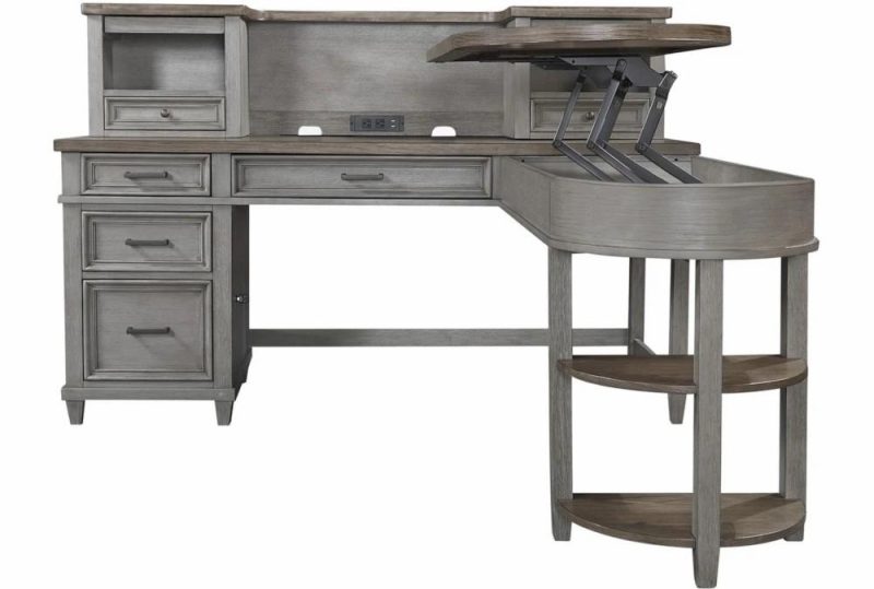 Office Desks |   Kit-Arden 3 Piece L-Shaped Lift-Top Desk With Hutch Home Office Office Desks