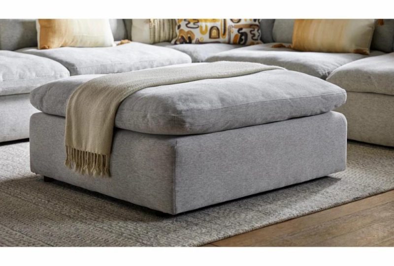 Ottomans + Poufs |   Alana Linen Grey Fabric Ottoman Living Room Ottomans + Poufs