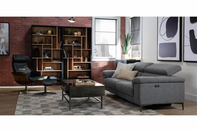 Ottomans + Poufs |   Amala Dark Grey Leather Rectangle Ottoman Living Room Ottomans + Poufs