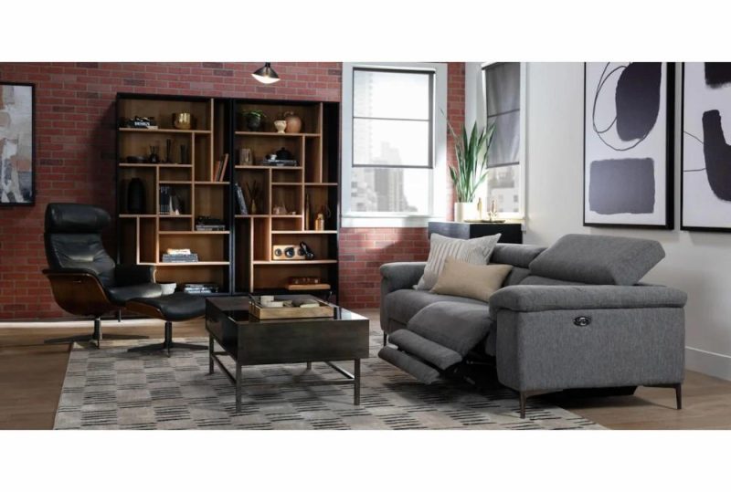 Ottomans + Poufs |   Amala Dark Grey Leather Rectangle Ottoman Living Room Ottomans + Poufs