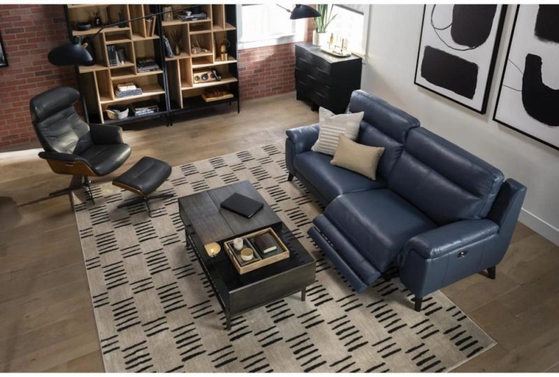 Ottomans + Poufs |   Amala Dark Grey Leather Rectangle Ottoman Living Room Ottomans + Poufs