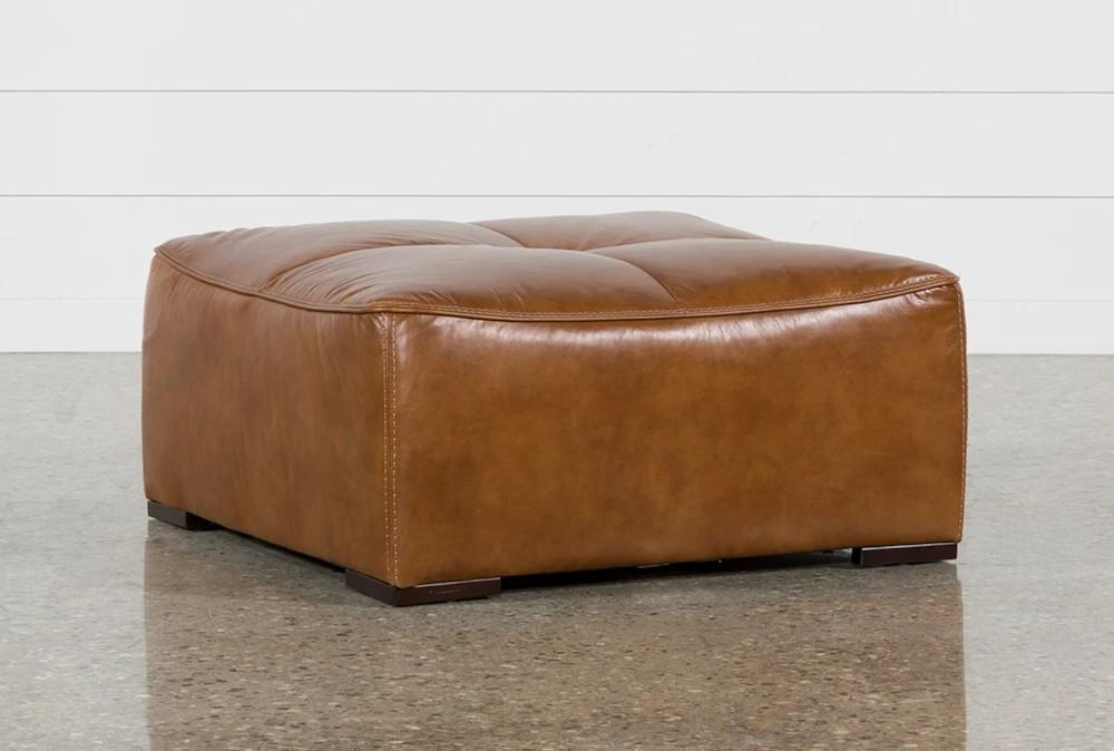 Ottomans + Poufs |   Burton Honey Brown Leather Cocktail Square Ottoman Living Room Ottomans + Poufs