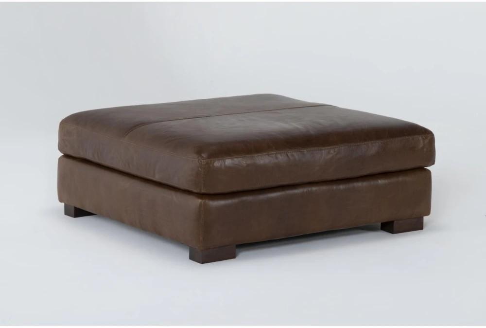 Ottomans + Poufs |   Grisham Brown 100% Top Grain Italian Leather Cocktail Square Ottoman Living Room Ottomans + Poufs