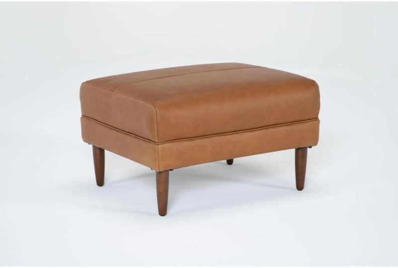 Ottomans + Poufs |   Ian Saddle Brown Leather Rectangle Ottoman Living Room Ottomans + Poufs