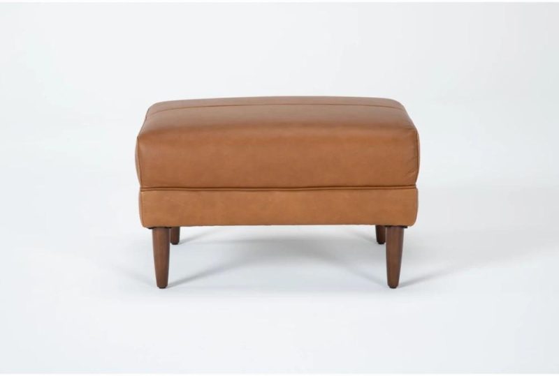 Ottomans + Poufs |   Ian Saddle Brown Leather Rectangle Ottoman Living Room Ottomans + Poufs