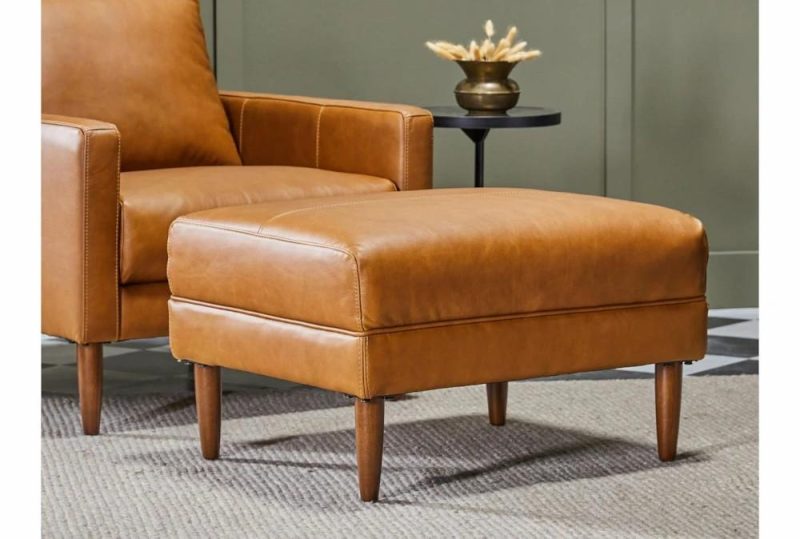 Ottomans + Poufs |   Ian Saddle Brown Leather Rectangle Ottoman Living Room Ottomans + Poufs