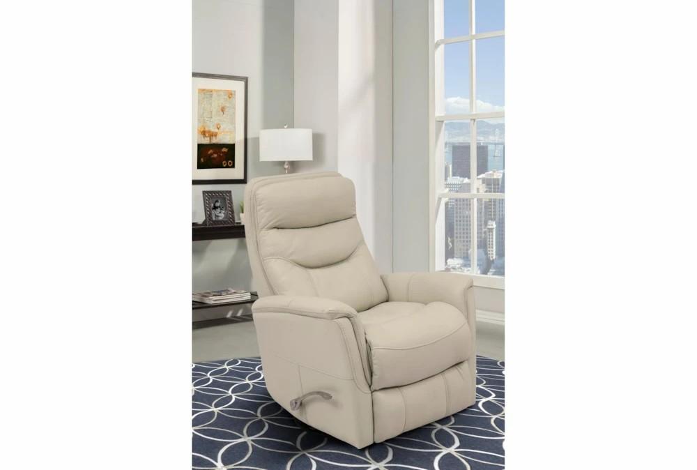 Recliners |   Gannon Leather Ivory Swivel Glider Rocker Recliner with Adjustable Headrest Living Room Recliners