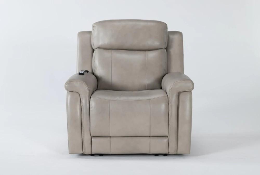 Recliners |   Serena Taupe Leather Power Recliner with Power Headrest, Heat & Massage Living Room Recliners