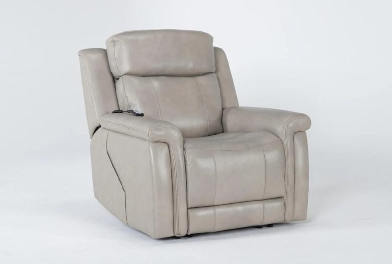 Recliners |   Serena Taupe Leather Power Recliner with Power Headrest, Heat & Massage Living Room Recliners