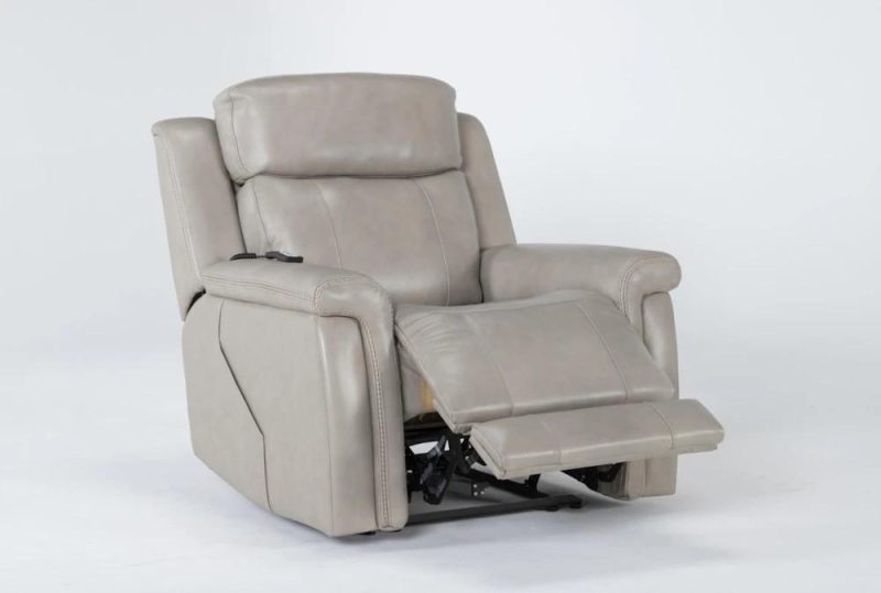 Recliners |   Serena Taupe Leather Power Recliner with Power Headrest, Heat & Massage Living Room Recliners