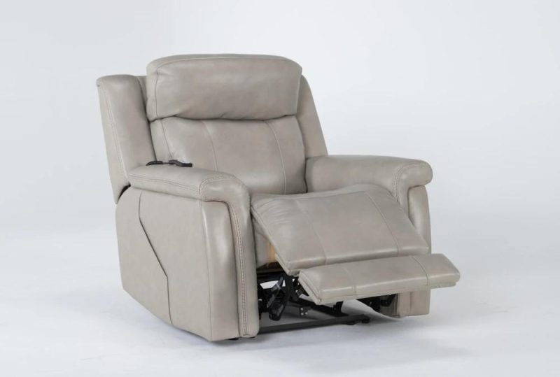 Recliners |   Serena Taupe Leather Power Recliner with Power Headrest, Heat & Massage Living Room Recliners