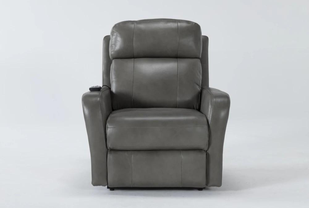 Recliners |   Seville Grey Leather Power Lift Recliner with Power Headrest, Power Lumbar, Heat & Massage Living Room Recliners