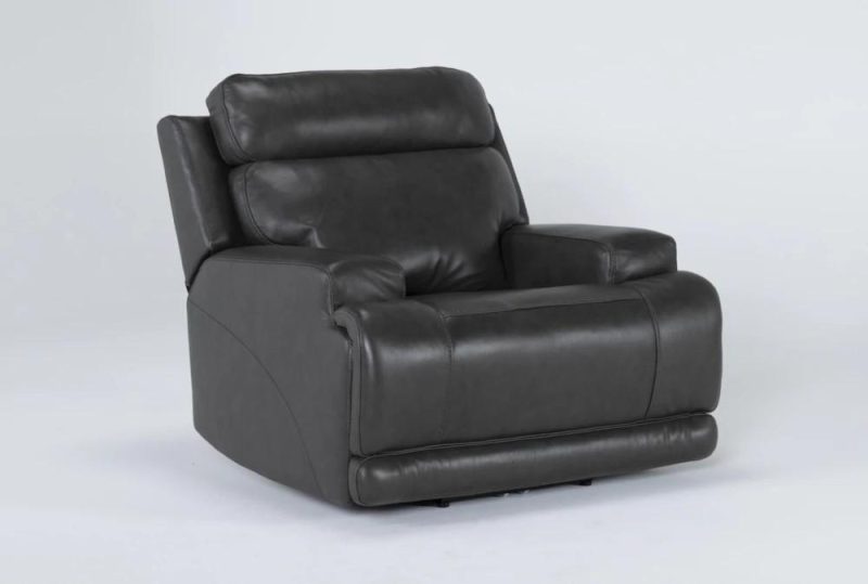 Recliners |   Vance  Grey Leather Power Zero Gravity Recliner with Power Headrest, Power Lumbar & USB Living Room Recliners