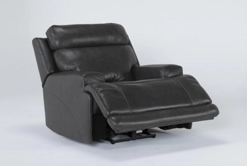 Recliners |   Vance  Grey Leather Power Zero Gravity Recliner with Power Headrest, Power Lumbar & USB Living Room Recliners