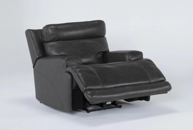 Recliners |   Vance  Grey Leather Power Zero Gravity Recliner with Power Headrest, Power Lumbar & USB Living Room Recliners