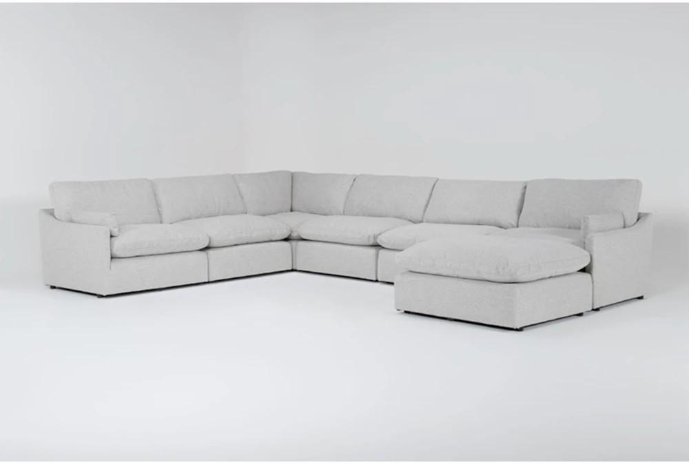 Sectionals |   Alana Linen Grey Fabric 6 Piece Oversized Modular U-Shaped Sectional with Ottoman Living Room Sectionals