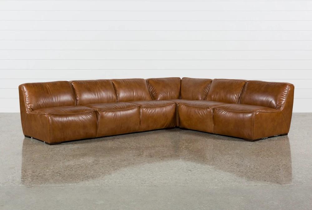 Sectionals |   Burton Honey Brown Leather 132″ 3 Piece Modular L-Shaped Sectional Living Room Sectionals