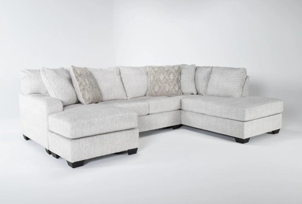 Sectionals |   Cambrie Fuzzy White Fabric 124″ 2 Piece Dual Chaise U-Shaped Sectional with Left Arm Facing Sofa Chaise And Right Arm Facing Corner Chaise Living Room Sectionals