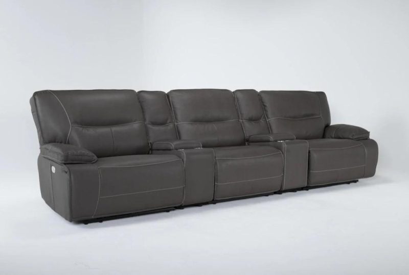 Sectionals |   Marcus Grey 140″ 5 Piece Power Reclining Modular Home Theater Sectional with Power Headrest & USB Living Room Sectionals