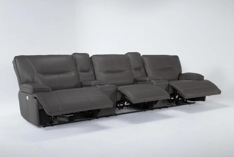 Sectionals |   Marcus Grey 140″ 5 Piece Power Reclining Modular Home Theater Sectional with Power Headrest & USB Living Room Sectionals