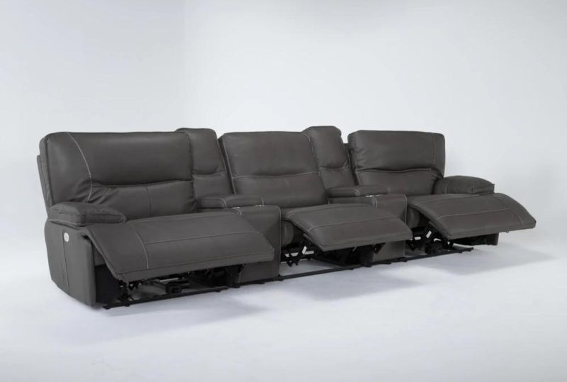 Sectionals |   Marcus Grey 140″ 5 Piece Power Reclining Modular Home Theater Sectional with Power Headrest & USB Living Room Sectionals