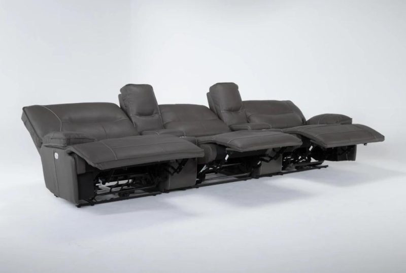 Sectionals |   Marcus Grey 140″ 5 Piece Power Reclining Modular Home Theater Sectional with Power Headrest & USB Living Room Sectionals