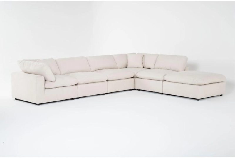 Sectionals |   Zone Cream White Fabric 6 Piece Modular L-Shaped Sectional with 2 Corners, 3 Armless Chairs & Ottoman Living Room Sectionals