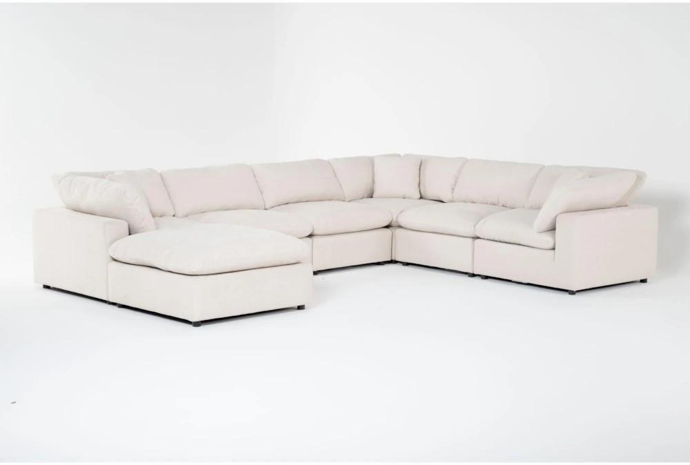 Sectionals |   Zone Cream White Fabric 7 Piece Modular U-Shaped Sectional with 3 Corners, 3 Armless Chairs & Ottoman Living Room Sectionals