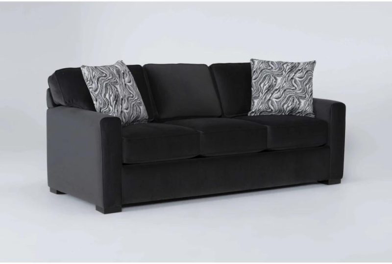 Sleeper Sofas |   Cypress III 83″ Fabric Black Velvet Foam Sofa Living Room Sleeper Sofas