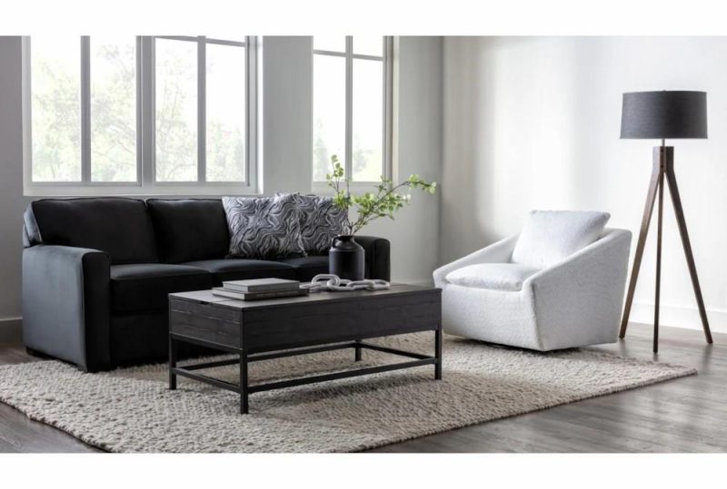 Sleeper Sofas |   Cypress III 83″ Fabric Black Velvet Foam Sofa Living Room Sleeper Sofas