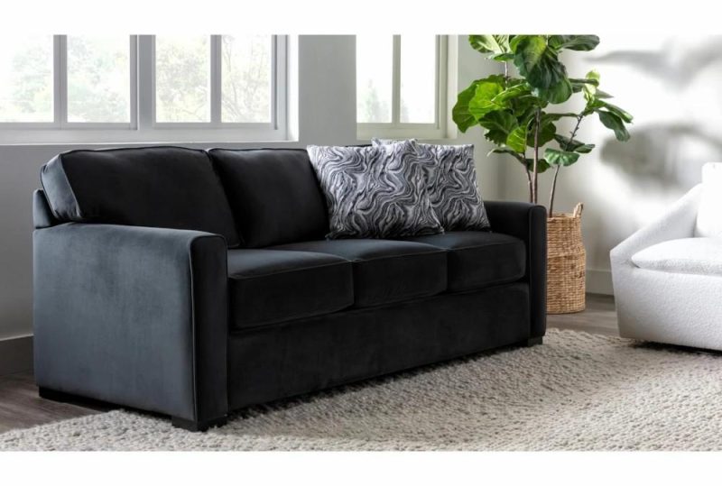 Sleeper Sofas |   Cypress III 83″ Fabric Black Velvet Foam Sofa Living Room Sleeper Sofas