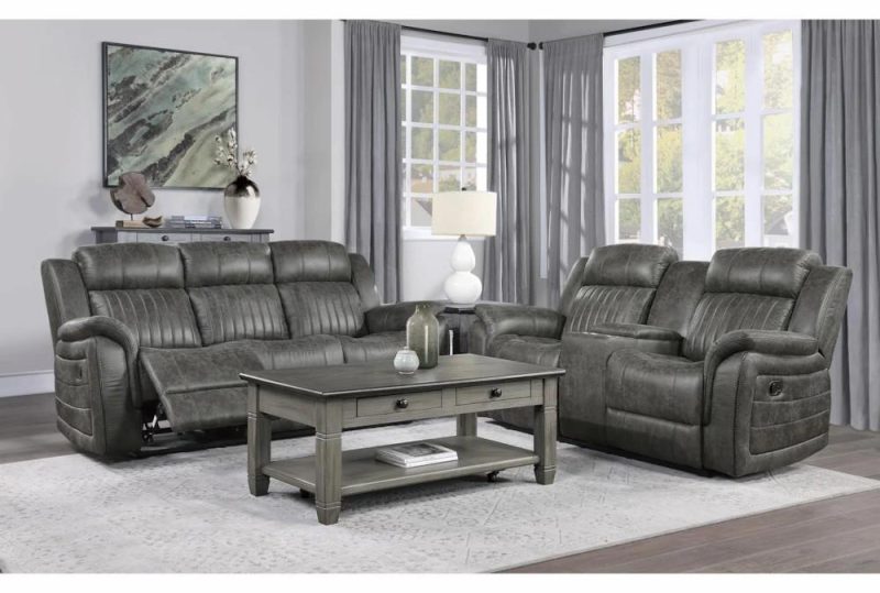 Sofas |   Kirby Grey 84″ Reclining Sofa Living Room Sofas