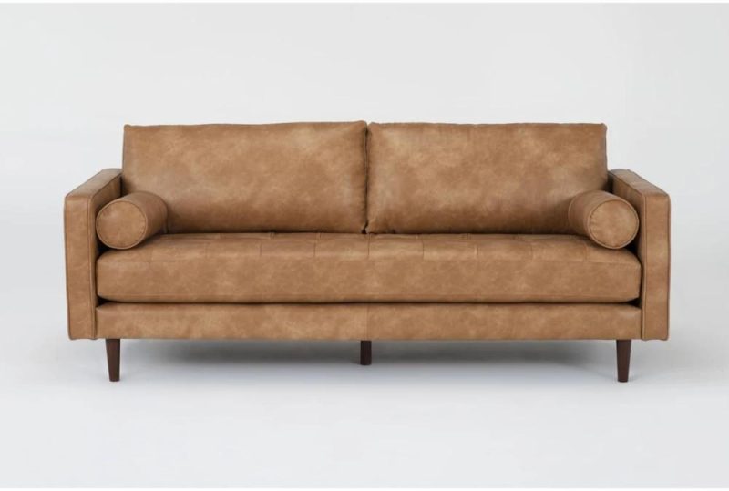 Sofas |   Lukas Caramel Brown Faux Leather 83″ Sofa Living Room Sleeper Sofas