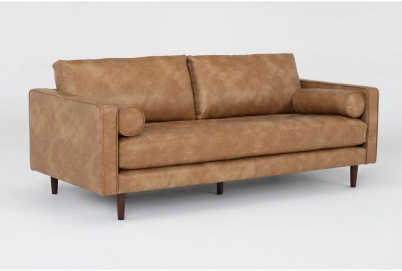 Sofas |   Lukas Caramel Brown Faux Leather 83″ Sofa Living Room Sleeper Sofas