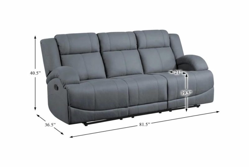 Sofas |   Rosalie Steel Blue 82″ Manual Reclining Sofa Living Room Sofas