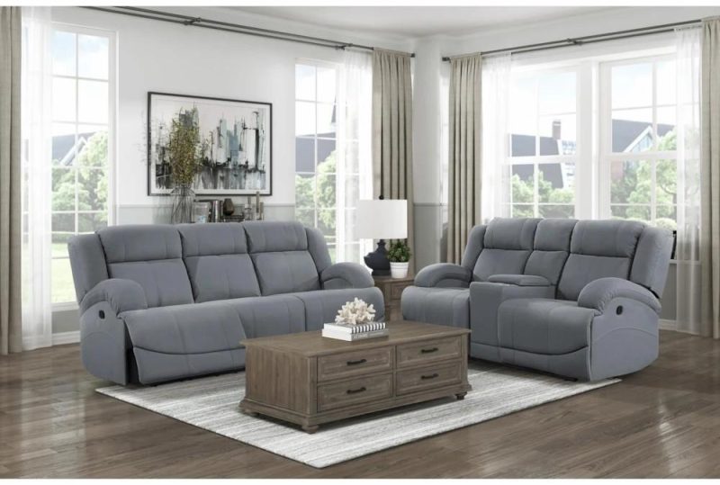 Sofas |   Rosalie Steel Blue 82″ Manual Reclining Sofa Living Room Sofas