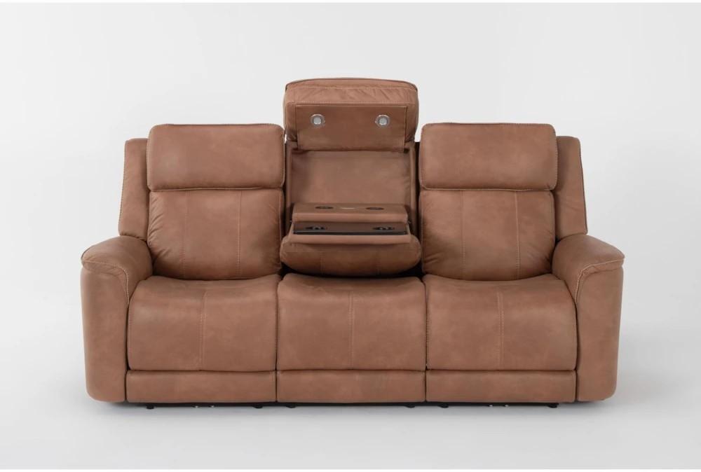 Sofas |   Zachary Saddle Brown 88″ Power Zero Gravity Reclining Sofa with Power Headrest, Drop Down Tray, Cupholders, LED Lights, Wireless Charging & USB Living Room Sofas