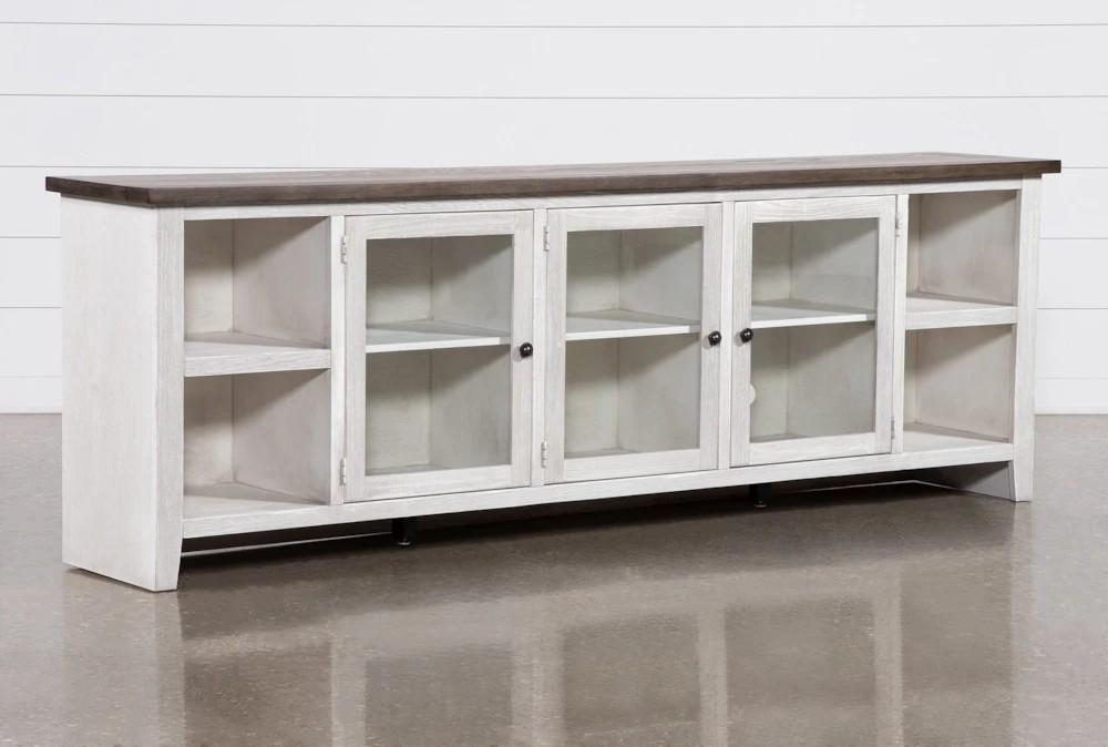 Tv Stands + Media Storage |   Dixon White 97″ Farmhouse TV Stand With Glass Doors Bookcases Bookcases