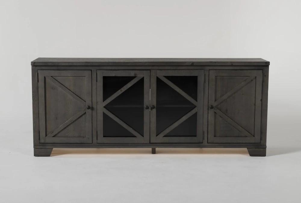 Tv Stands + Media Storage |   Sinclair II Grey 78″ Rustic TV Stand With Glass Doors Living Room Tv Stands + Media Storage