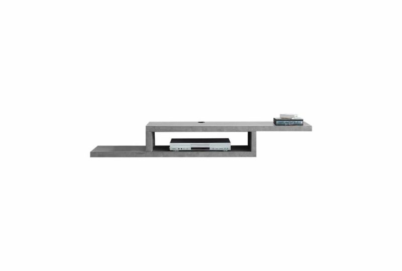 Tv Stands + Media Storage |   Stone Grey 60″ Asymmetrical Wall Mounted Floating Modern Tv Stand Living Room Tv Stands + Media Storage