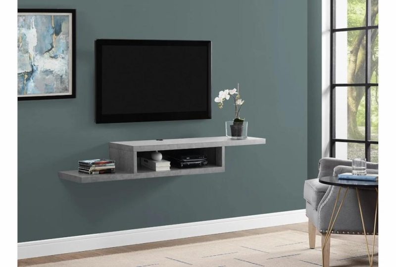 Tv Stands + Media Storage |   Stone Grey 60″ Asymmetrical Wall Mounted Floating Modern Tv Stand Living Room Tv Stands + Media Storage