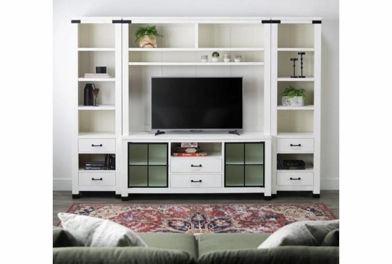 Tv Stands + Media Storage |   Wade White 70″ 2 Piece Farmhouse Entertainment Center Living Room Tv Stands + Media Storage