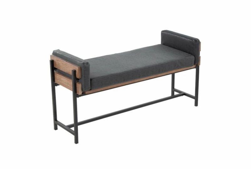 Benches |   45″ Farmhouse Bench With Dark Grey Upholstered Seating, Wood Frame + Black Metal Legs Benches Benches