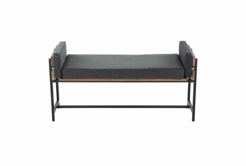 Benches |   45″ Farmhouse Bench With Dark Grey Upholstered Seating, Wood Frame + Black Metal Legs Benches Benches