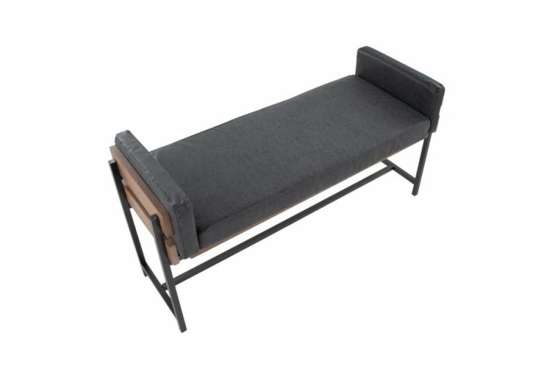 Benches |   45″ Farmhouse Bench With Dark Grey Upholstered Seating, Wood Frame + Black Metal Legs Benches Benches