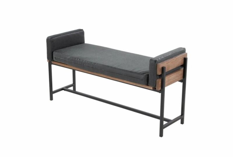 Benches |   45″ Farmhouse Bench With Dark Grey Upholstered Seating, Wood Frame + Black Metal Legs Benches Benches