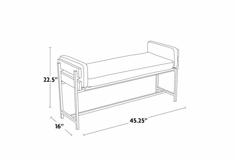 Benches |   45″ Farmhouse Bench With Dark Grey Upholstered Seating, Wood Frame + Black Metal Legs Benches Benches